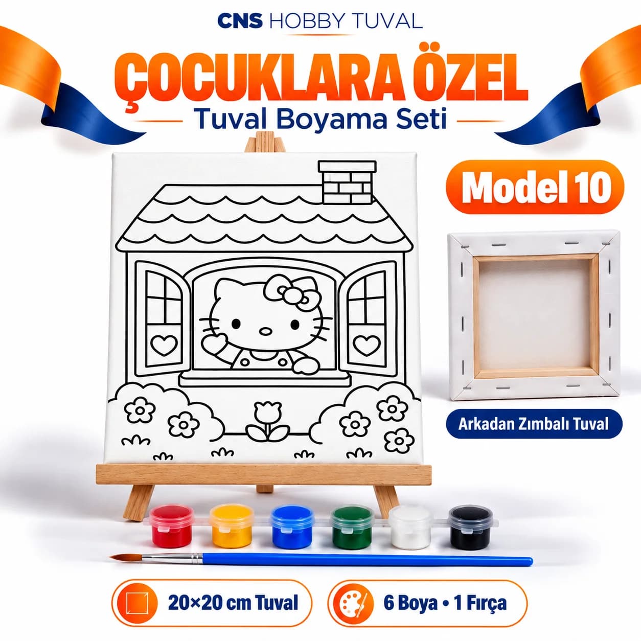 Baskılı Çocuk Tuval Seti 20x20 cm Boya Fırça Dahil MODEL 10