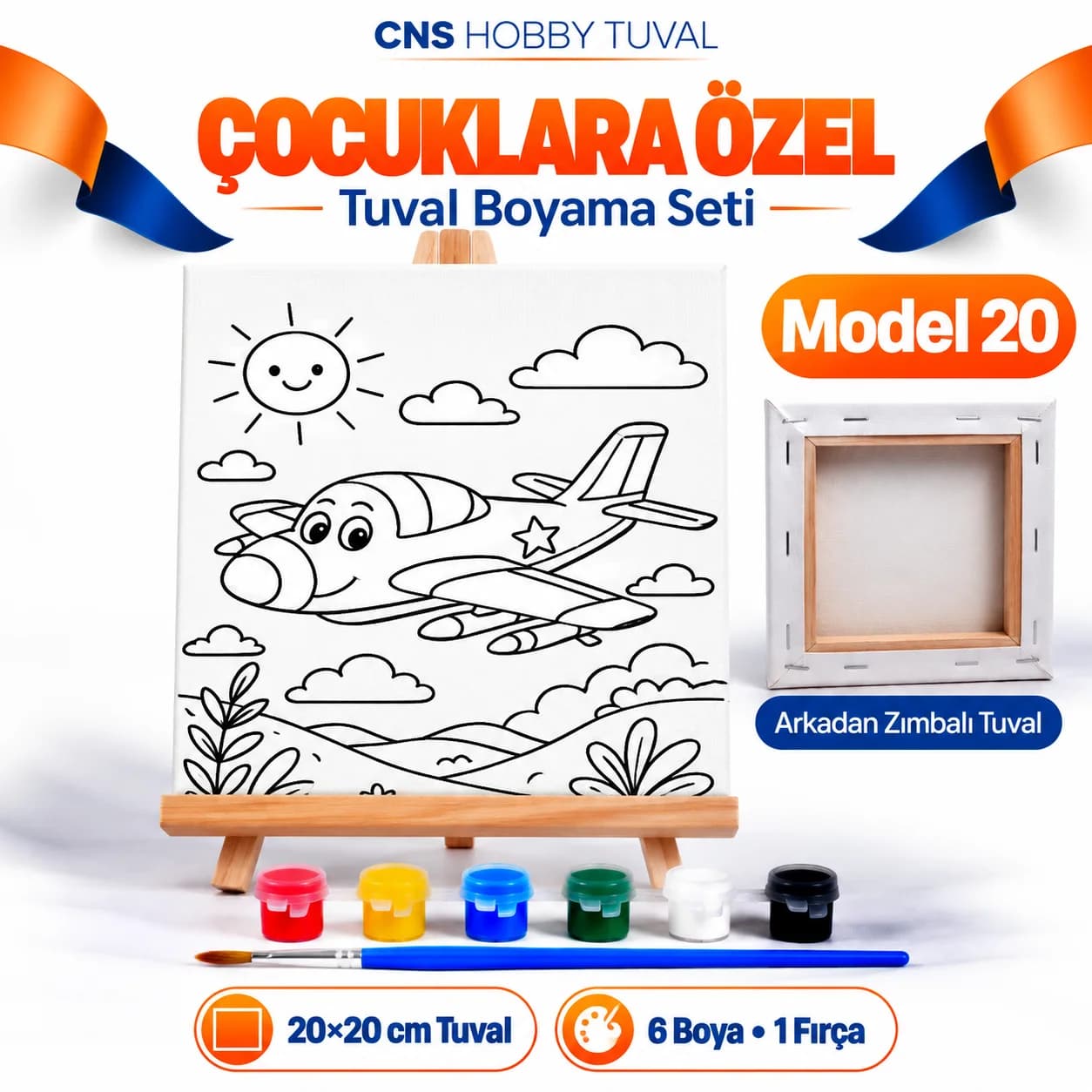 Baskılı Çocuk Tuval Seti 20x20 cm Boya Fırça Dahil MODEL 20