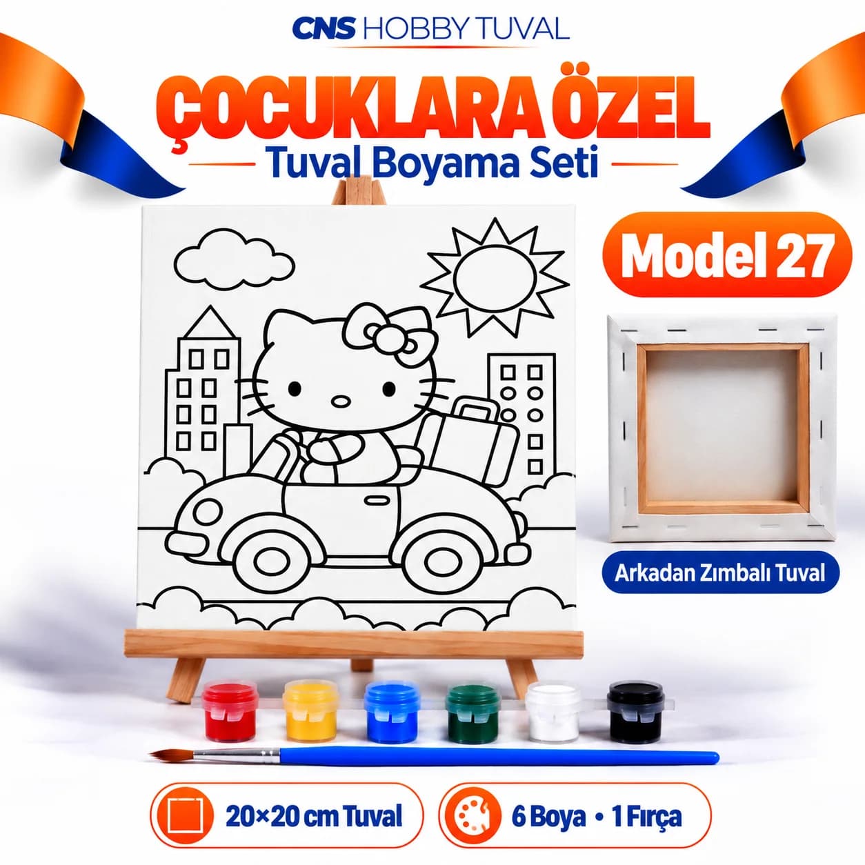 Baskılı Çocuk Tuval Seti 20x20 cm Boya Fırça Dahil MODEL 27