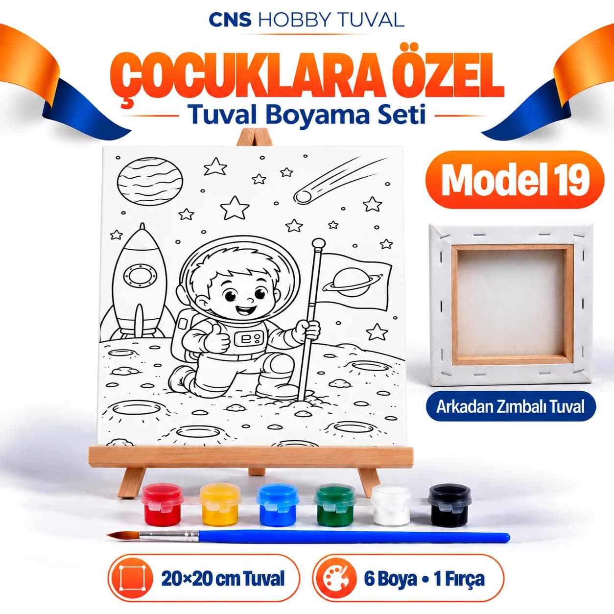 Baskılı Çocuk Tuval Seti 20x20 cm Boya Fırça Dahil MODEL 19
